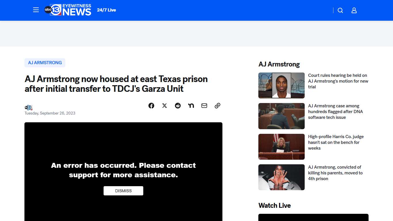 Where is AJ Armstrong's prison? Houston murder convict in parents' killings transferred again in a week to Tennessee Colony, Texas - ABC13 Houston