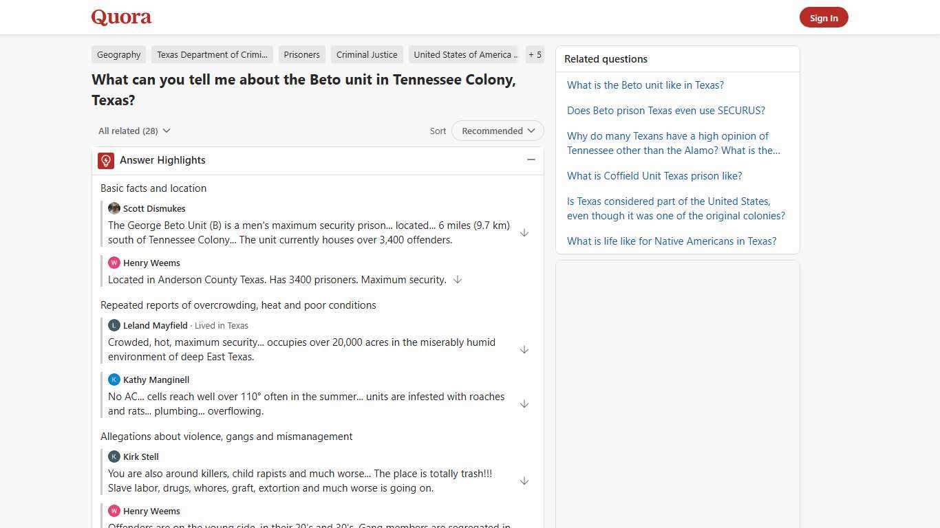 What can you tell me about the Beto unit in Tennessee Colony, Texas? - Quora
